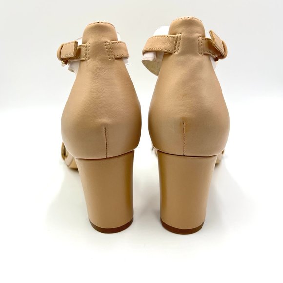 Nine West Pruce Beige Tan Natural Leather Open Toe Block Heels Sandals Shoes 10M - Picture 7 of 14
